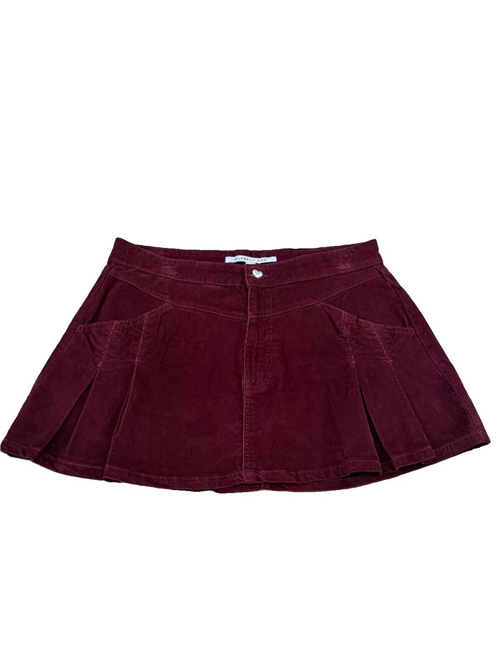 Celebrity Pink Burgundy Corduroy Pleated Mini Skirt - Size L 100% Cotton